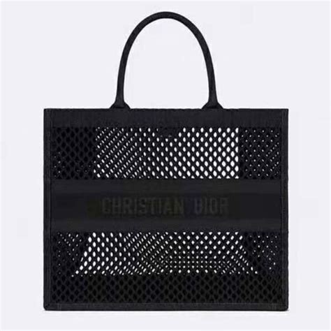 Dior Book Tote Black Mesh Embroidery 